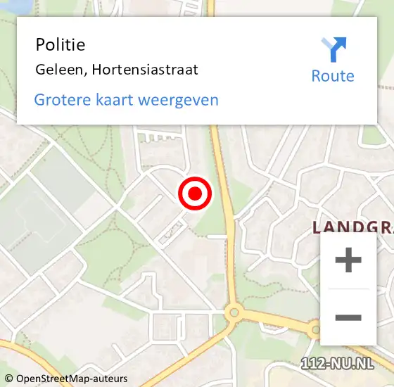 Locatie op kaart van de 112 melding: Politie Geleen, Hortensiastraat op 27 juli 2022 13:38