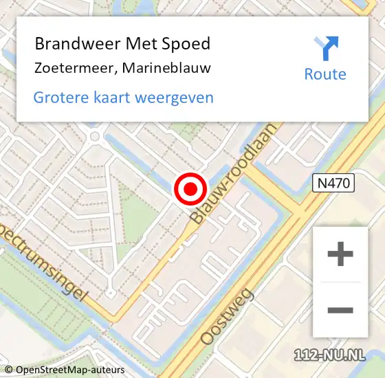 Locatie op kaart van de 112 melding: Brandweer Met Spoed Naar Zoetermeer, Marineblauw op 27 juli 2022 13:43