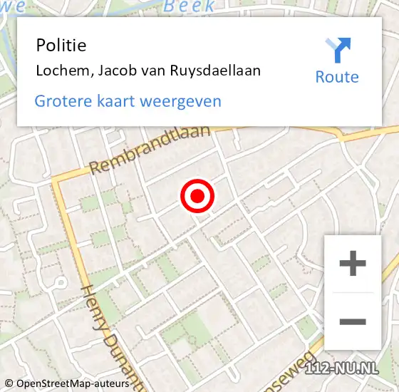 Locatie op kaart van de 112 melding: Politie Lochem, Jacob van Ruysdaellaan op 27 juli 2022 13:58