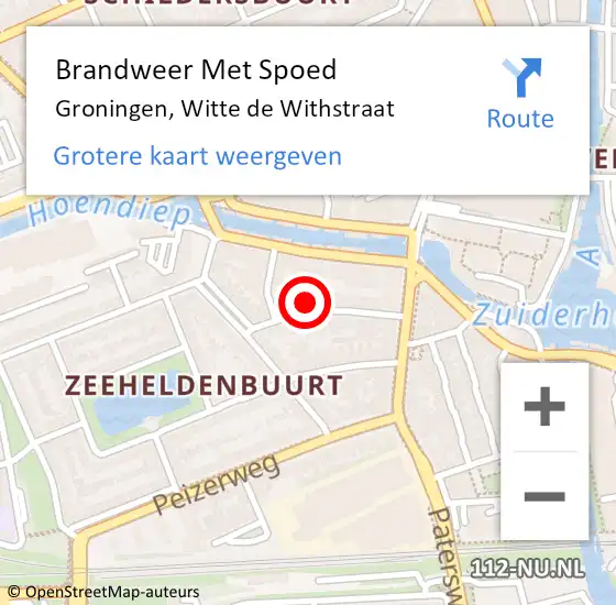 Locatie op kaart van de 112 melding: Brandweer Met Spoed Naar Groningen, Witte de Withstraat op 27 juli 2022 14:27