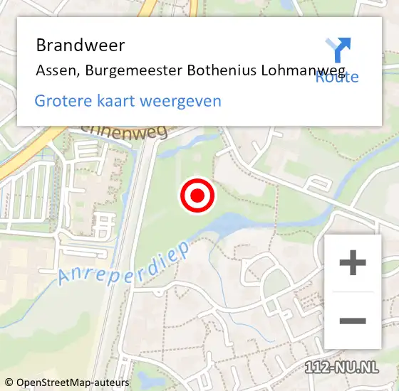 Locatie op kaart van de 112 melding: Brandweer Assen, Burgemeester Bothenius Lohmanweg op 27 juli 2022 14:34