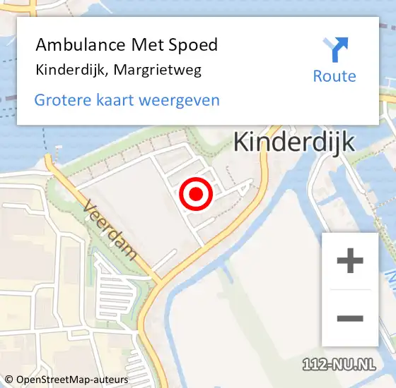 Locatie op kaart van de 112 melding: Ambulance Met Spoed Naar Kinderdijk, Margrietweg op 27 juli 2022 14:42