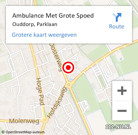 Locatie op kaart van de 112 melding: Ambulance Met Grote Spoed Naar Ouddorp, Parklaan op 27 juli 2022 14:47