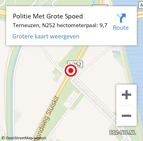 Locatie op kaart van de 112 melding: Politie Met Grote Spoed Naar Terneuzen, N252 hectometerpaal: 9,7 op 27 juli 2022 14:48