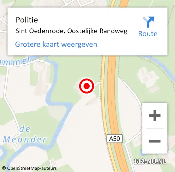 Locatie op kaart van de 112 melding: Politie Sint Oedenrode, Oostelijke Randweg op 27 juli 2022 14:51