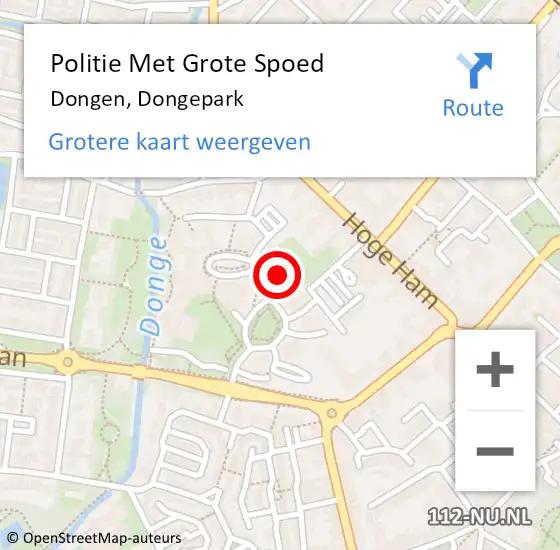 Locatie op kaart van de 112 melding: Politie Met Grote Spoed Naar Dongen, Dongepark op 27 juli 2022 15:06