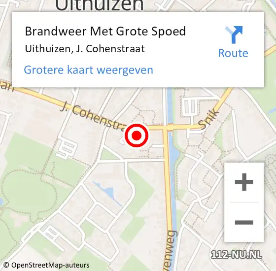 Locatie op kaart van de 112 melding: Brandweer Met Grote Spoed Naar Uithuizen, J. Cohenstraat op 27 juli 2022 15:18