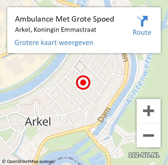 Locatie op kaart van de 112 melding: Ambulance Met Grote Spoed Naar Arkel, Koningin Emmastraat op 27 juli 2022 15:23