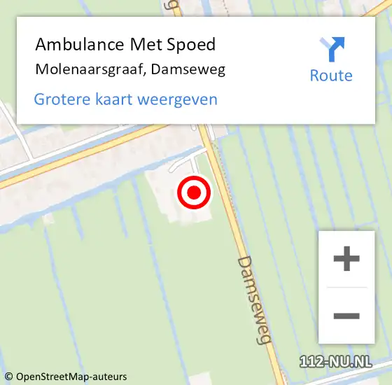 Locatie op kaart van de 112 melding: Ambulance Met Spoed Naar Molenaarsgraaf, Damseweg op 27 juli 2022 15:35