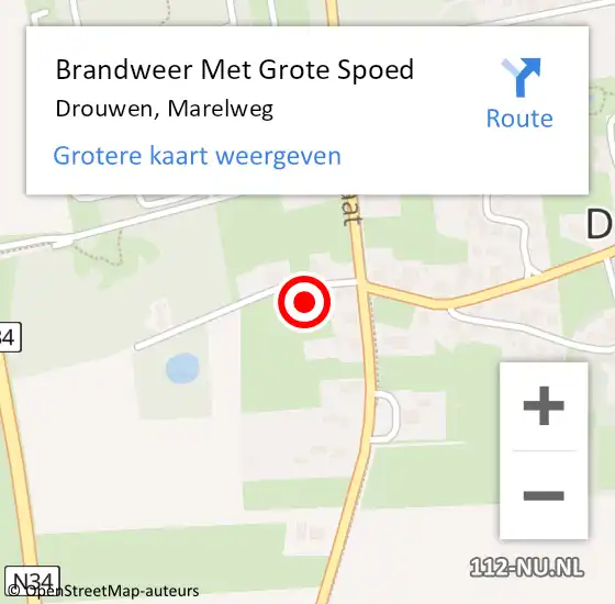 Locatie op kaart van de 112 melding: Brandweer Met Grote Spoed Naar Drouwen, Marelweg op 27 juli 2022 15:41