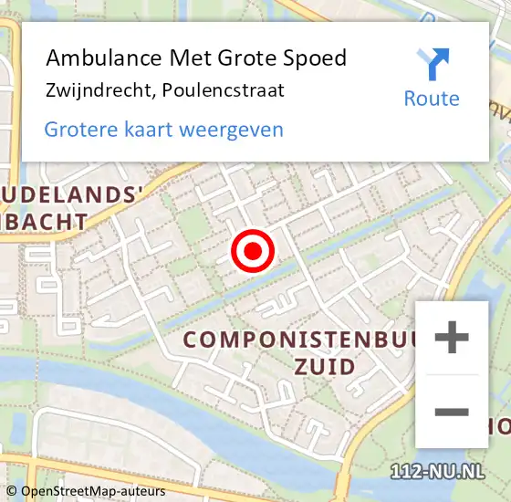 Locatie op kaart van de 112 melding: Ambulance Met Grote Spoed Naar Zwijndrecht, Poulencstraat op 27 juli 2022 15:54