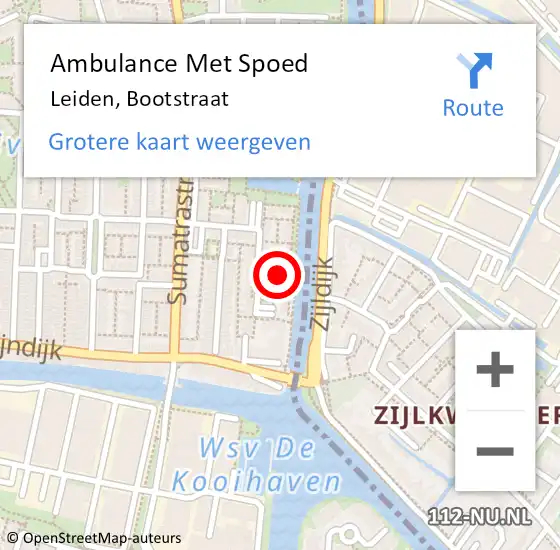 Locatie op kaart van de 112 melding: Ambulance Met Spoed Naar Leiden, Bootstraat op 27 juli 2022 16:05