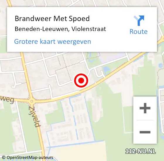 Locatie op kaart van de 112 melding: Brandweer Met Spoed Naar Beneden-Leeuwen, Violenstraat op 27 juli 2022 16:12