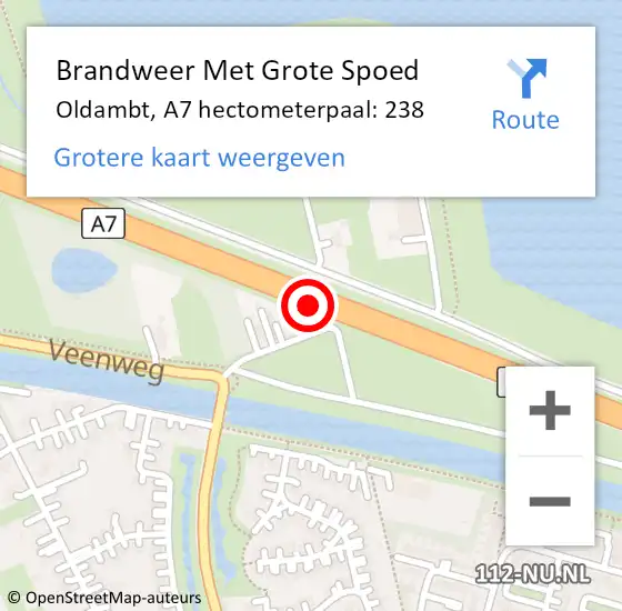 Locatie op kaart van de 112 melding: Brandweer Met Grote Spoed Naar Oldambt, A7 hectometerpaal: 238 op 27 juli 2022 16:23