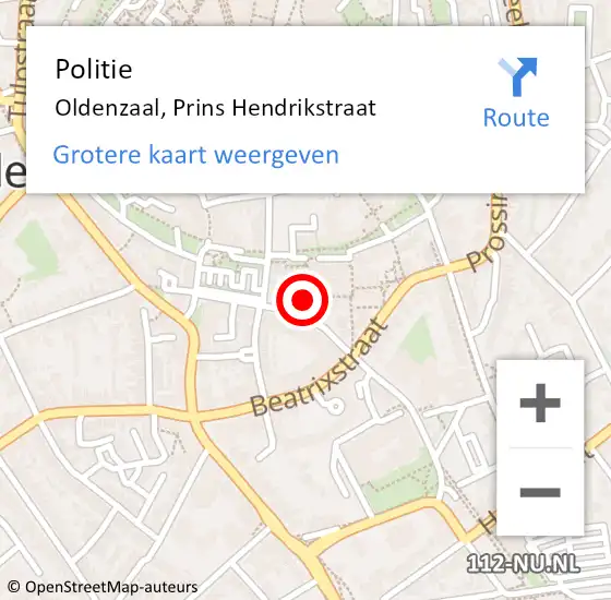 Locatie op kaart van de 112 melding: Politie Oldenzaal, Prins Hendrikstraat op 27 juli 2022 16:34