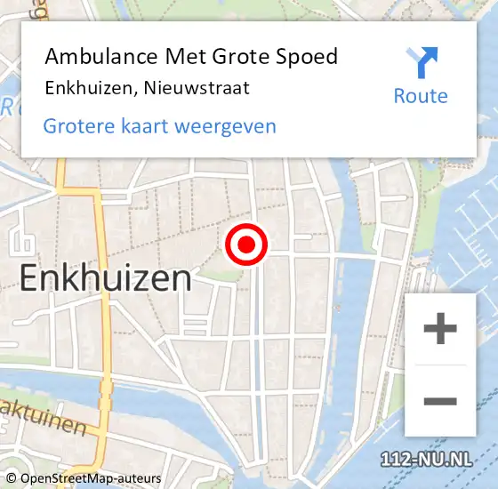 Locatie op kaart van de 112 melding: Ambulance Met Grote Spoed Naar Enkhuizen, Nieuwstraat op 27 juli 2022 16:52