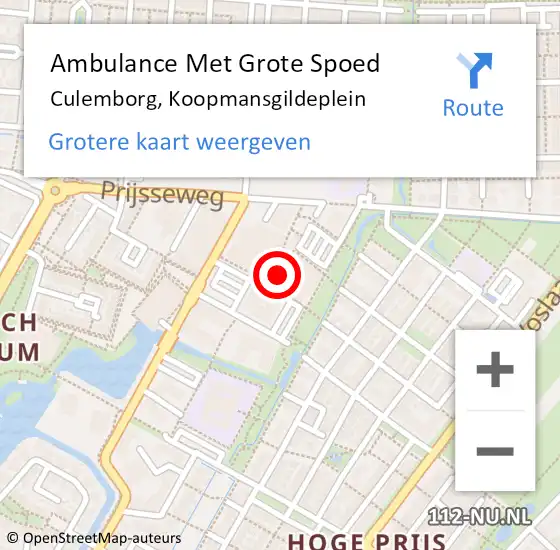 Locatie op kaart van de 112 melding: Ambulance Met Grote Spoed Naar Culemborg, Koopmansgildeplein op 27 juli 2022 17:34