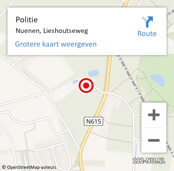 Locatie op kaart van de 112 melding: Politie Nuenen, Lieshoutseweg op 27 juli 2022 17:47