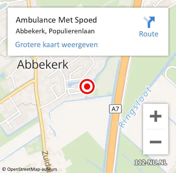 Locatie op kaart van de 112 melding: Ambulance Met Spoed Naar Abbekerk, Populierenlaan op 27 juli 2022 18:19
