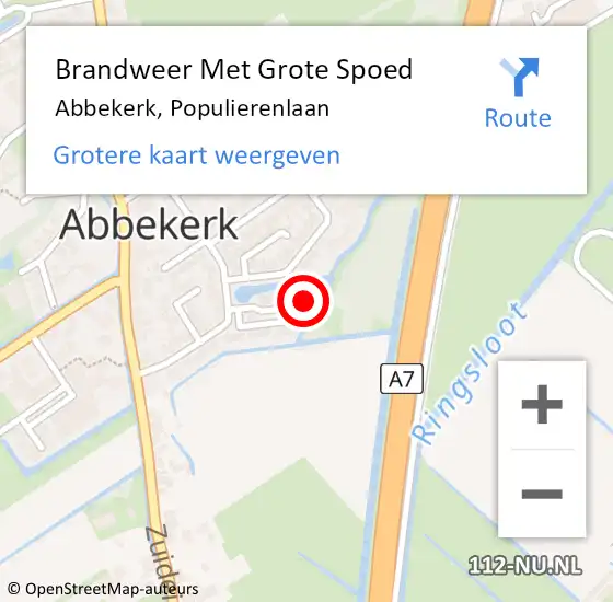 Locatie op kaart van de 112 melding: Brandweer Met Grote Spoed Naar Abbekerk, Populierenlaan op 27 juli 2022 18:38