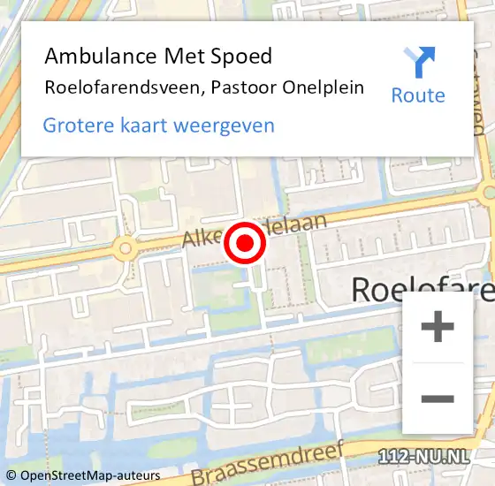 Locatie op kaart van de 112 melding: Ambulance Met Spoed Naar Roelofarendsveen, Pastoor Onelplein op 27 juli 2022 18:53