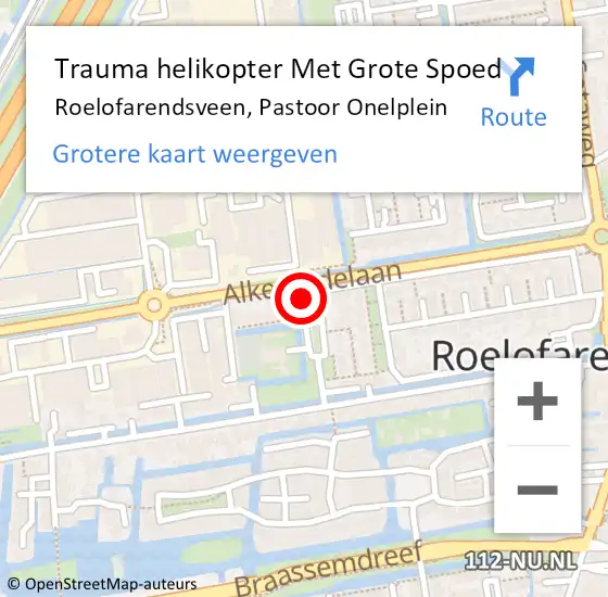 Locatie op kaart van de 112 melding: Trauma helikopter Met Grote Spoed Naar Roelofarendsveen, Pastoor Onelplein op 27 juli 2022 18:55