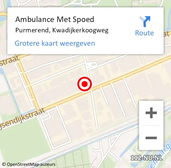 Locatie op kaart van de 112 melding: Ambulance Met Spoed Naar Purmerend, Kwadijkerkoogweg op 27 juli 2022 19:08