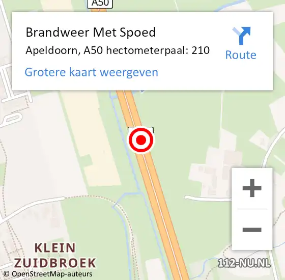 Locatie op kaart van de 112 melding: Brandweer Met Spoed Naar Apeldoorn, A50 hectometerpaal: 210 op 27 juli 2022 19:17