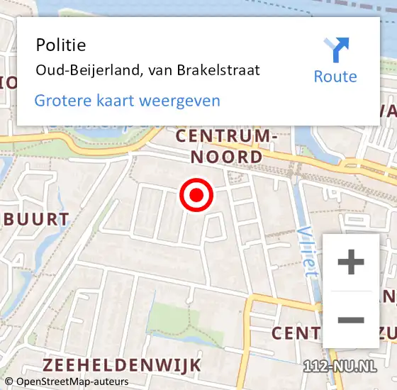 Locatie op kaart van de 112 melding: Politie Oud-Beijerland, van Brakelstraat op 27 juli 2022 19:19