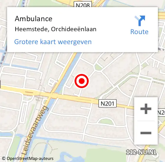 Locatie op kaart van de 112 melding: Ambulance Heemstede, Orchideeënlaan op 27 juli 2022 19:50