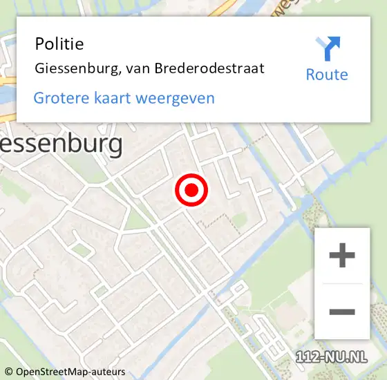 Locatie op kaart van de 112 melding: Politie Giessenburg, van Brederodestraat op 27 juli 2022 20:01
