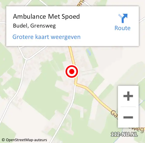 Locatie op kaart van de 112 melding: Ambulance Met Spoed Naar Budel, Grensweg op 27 juli 2022 20:30