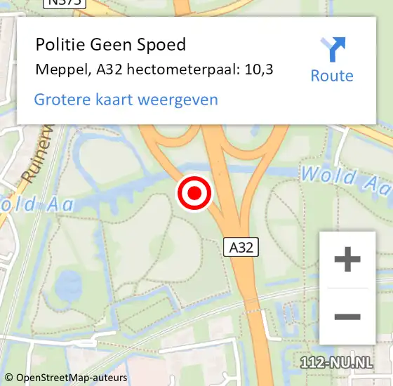 Locatie op kaart van de 112 melding: Politie Geen Spoed Naar Meppel, A32 hectometerpaal: 10,3 op 27 juli 2022 20:51