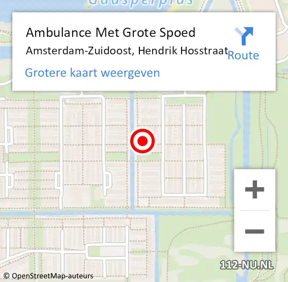 Locatie op kaart van de 112 melding: Ambulance Met Grote Spoed Naar Amsterdam-Zuidoost, Hendrik Hosstraat op 27 juli 2022 20:55