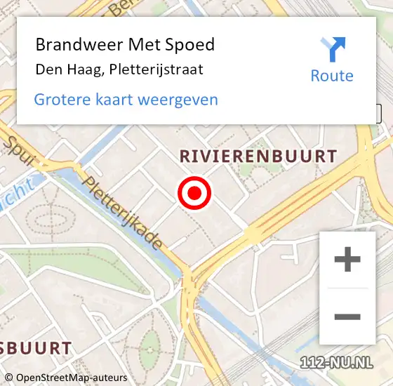 Locatie op kaart van de 112 melding: Brandweer Met Spoed Naar Den Haag, Pletterijstraat op 27 juli 2022 21:00