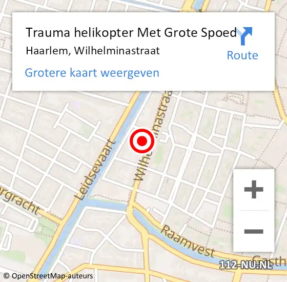 Locatie op kaart van de 112 melding: Trauma helikopter Met Grote Spoed Naar Haarlem, Wilhelminastraat op 27 juli 2022 21:01