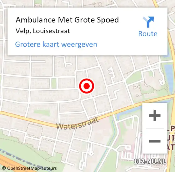 Locatie op kaart van de 112 melding: Ambulance Met Grote Spoed Naar Velp, Louisestraat op 27 juli 2022 21:10
