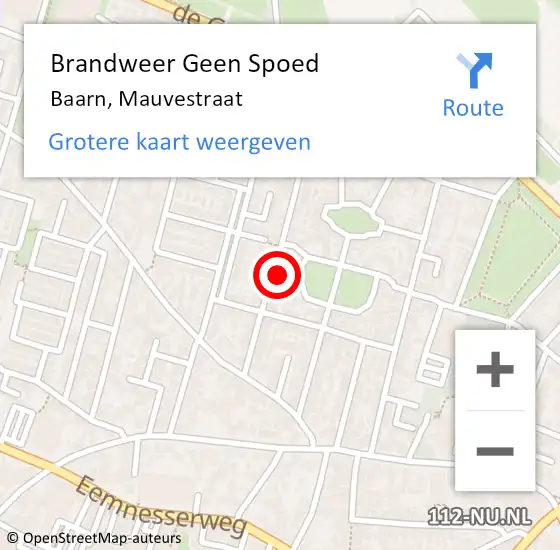 Locatie op kaart van de 112 melding: Brandweer Geen Spoed Naar Baarn, Mauvestraat op 27 juli 2022 21:30