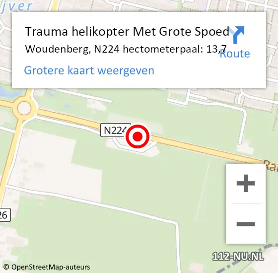 Locatie op kaart van de 112 melding: Trauma helikopter Met Grote Spoed Naar Woudenberg, N224 hectometerpaal: 13,7 op 27 juli 2022 21:44