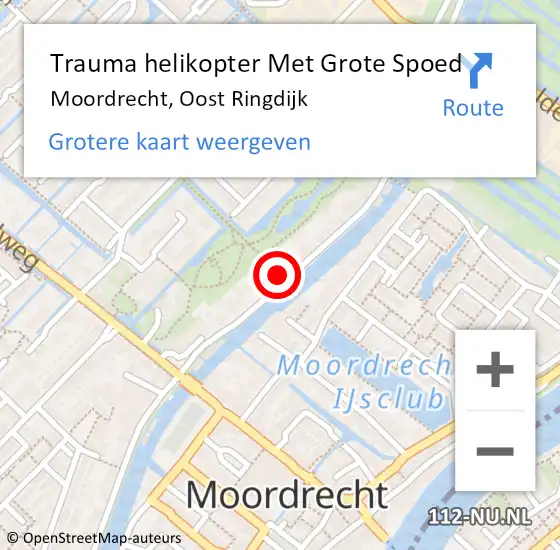 Locatie op kaart van de 112 melding: Trauma helikopter Met Grote Spoed Naar Moordrecht, Oost Ringdijk op 27 juli 2022 21:54