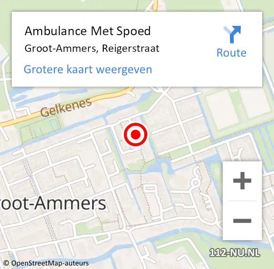 Locatie op kaart van de 112 melding: Ambulance Met Spoed Naar Groot-Ammers, Reigerstraat op 27 juli 2022 22:26