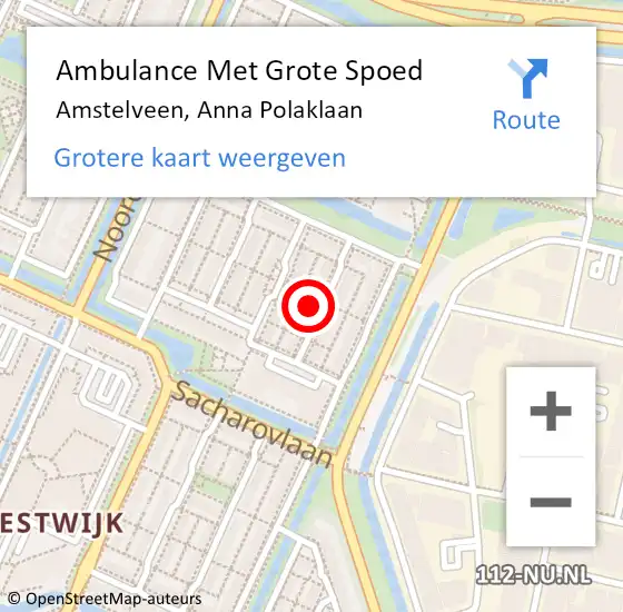 Locatie op kaart van de 112 melding: Ambulance Met Grote Spoed Naar Amstelveen, Anna Polaklaan op 27 juli 2022 23:21