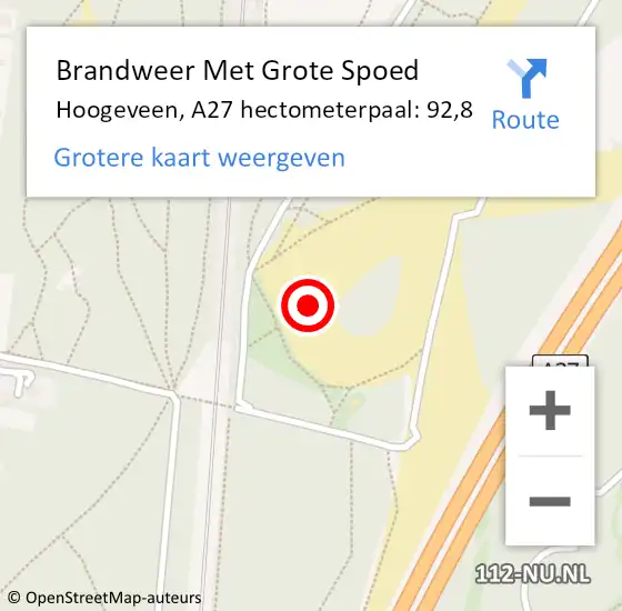 Locatie op kaart van de 112 melding: Brandweer Met Grote Spoed Naar Hoogeveen, A27 hectometerpaal: 92,8 op 27 juli 2022 23:22