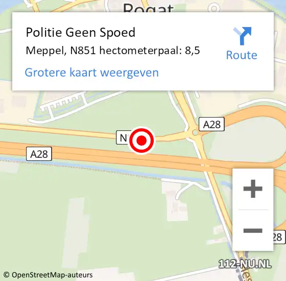 Locatie op kaart van de 112 melding: Politie Geen Spoed Naar Meppel, N851 hectometerpaal: 8,5 op 27 juli 2022 23:32