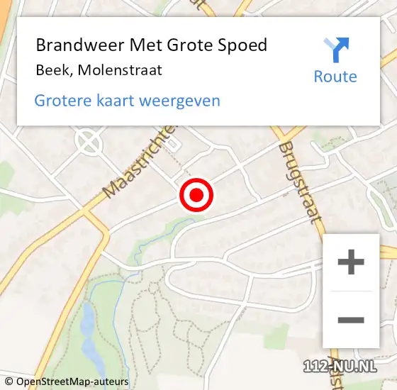 Locatie op kaart van de 112 melding: Brandweer Met Grote Spoed Naar Beek, Molenstraat op 27 juli 2022 23:40