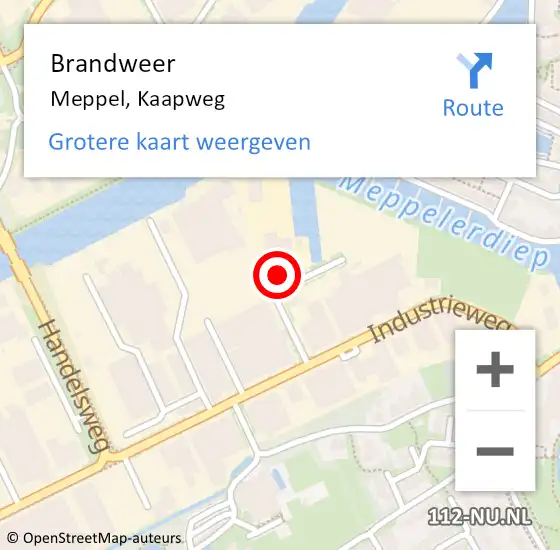 Locatie op kaart van de 112 melding: Brandweer Meppel, Kaapweg op 27 juli 2022 23:45