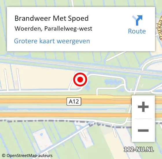 Locatie op kaart van de 112 melding: Brandweer Met Spoed Naar Woerden, Parallelweg-west op 28 juli 2022 00:19