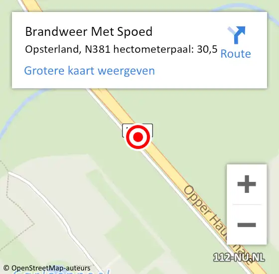 Locatie op kaart van de 112 melding: Brandweer Met Spoed Naar Opsterland, N381 hectometerpaal: 30,5 op 28 juli 2022 00:21