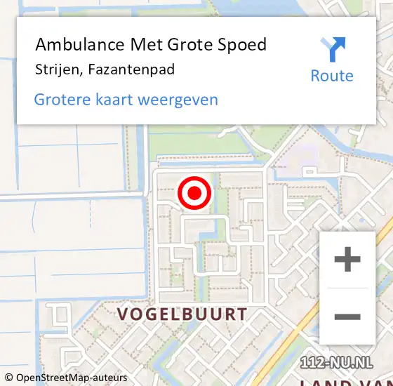 Locatie op kaart van de 112 melding: Ambulance Met Grote Spoed Naar Strijen, Fazantenpad op 28 juli 2022 00:21