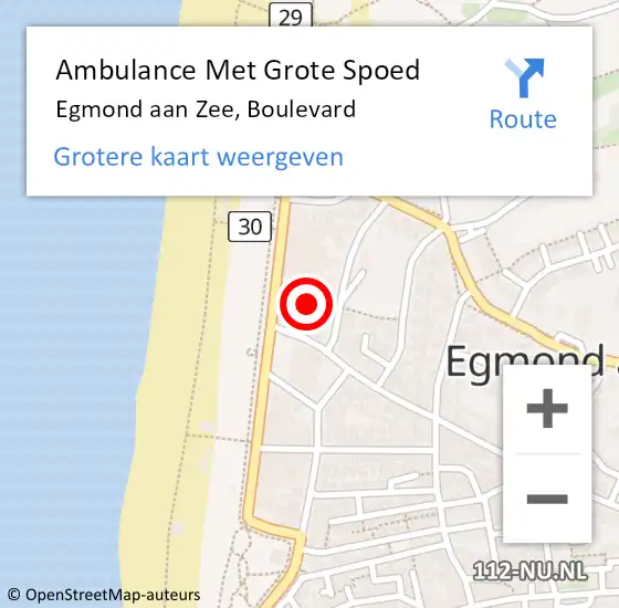 Locatie op kaart van de 112 melding: Ambulance Met Grote Spoed Naar Egmond aan Zee, Boulevard op 28 juli 2022 00:27